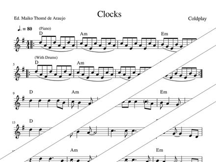 Clocks (Coldplay) – Violin (or other) and Chords (PDF + MP3) – D major – Pop Lead Sheet