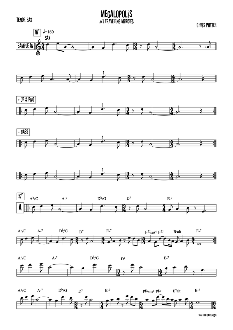 &quot;Traveling Mercies&quot; 9 Transcribed Solos from Chris Potter&#x27;s Album (C instruments)