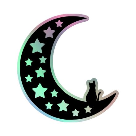 Moon and Cat Holographic Sticker