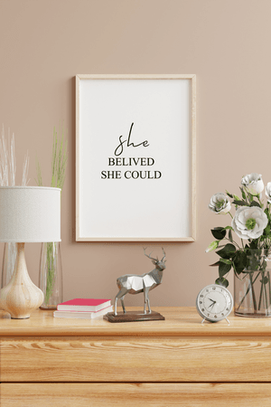 She Believed She Could - Black And White Printable Wall Art Quote