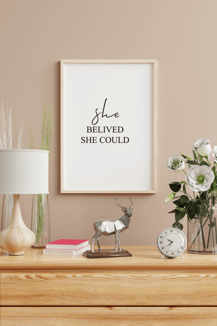 She Believed She Could - Black And White Printable Wall Art Quote