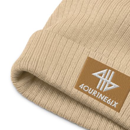 4our1ne6ix® Logo Ribbed Knit Beanie - White/Gold