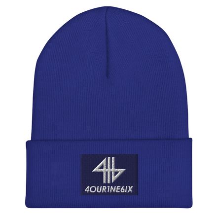 4our1ne6ix® Logo Knit Beanie - White/Blue