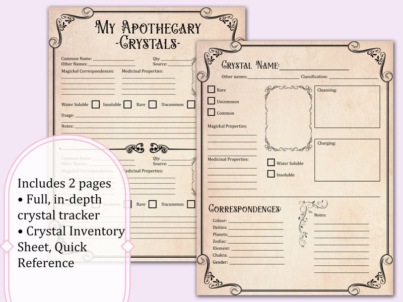 Crystal Grimoire Pages - Vintage