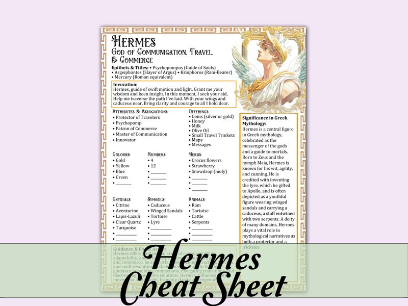 Hermes Correspondence Cheat Sheet | Greek God of Travel, Communication, and Prosperity