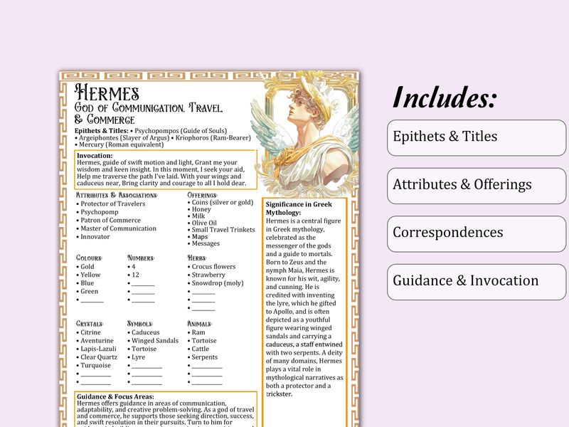 Hermes Correspondence Cheat Sheet | Greek God of Travel, Communication, and Prosperity