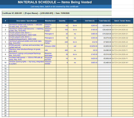 Materials Vesting Certificate Toolkit