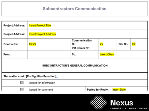 NEC3 / NEC4 Subcontractors Communication Template