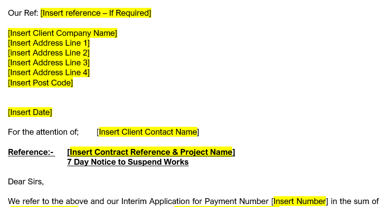 Subcontractors Suspension Notice Template