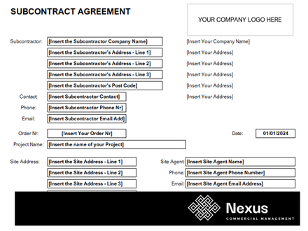 Draft Subcontract Agreement Template