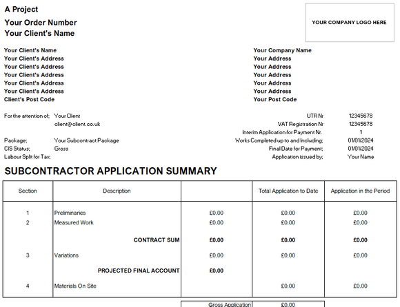 Application for Payment Template