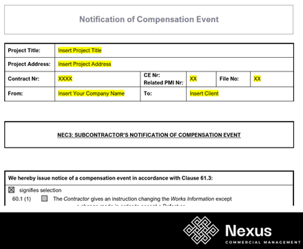 NEC3 Notification of Compensation Event Template