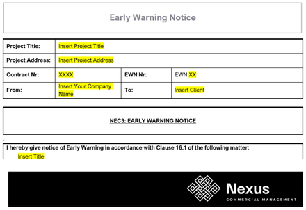 NEC4 Early Warning Notice Template