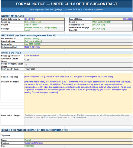 Yellow Book Subcontractor Pack (UK) — Complete Commercial Administration Suite