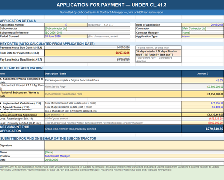 Yellow Book Payment Toolkit (UK) — Cl.41 Payment Cycle, Pay Less, Suspension, Interest