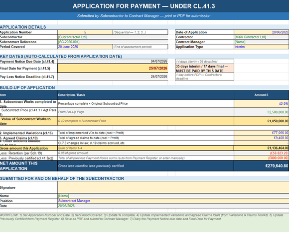 Yellow Book Payment Toolkit (UK) — Cl.41 Payment Cycle, Pay Less, Suspension, Interest