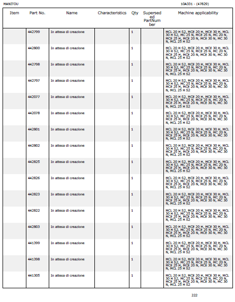 Manitou MCE25H parts catalog