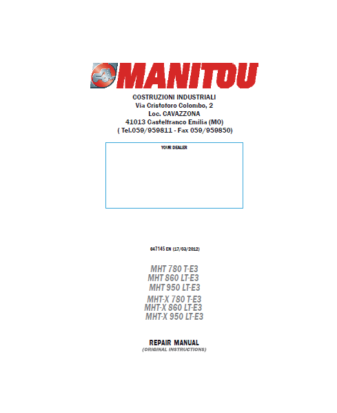 Manitou MHT-X860L Evolution Turbo E3 repair manual