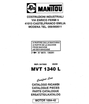 Manitou MVT1340L Comfort Line parts catalog (sn. 006873 - 130261)