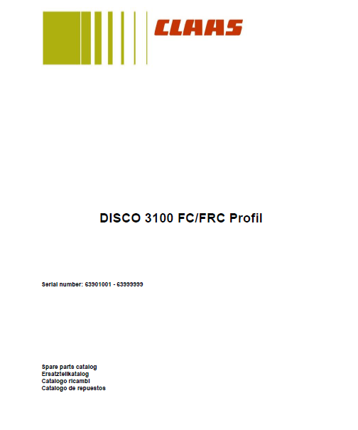 Claas Disco 3100 FC Profil parts catalog (sn. 63901001 - 63999999)