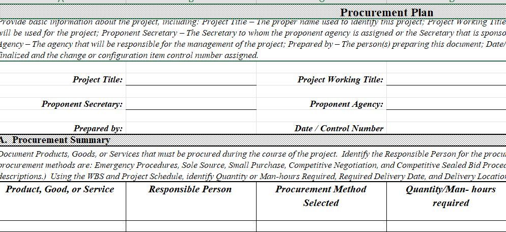 Procurement Development Plan Example Procurement Plan