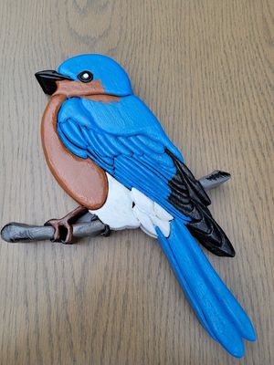 Blue bird intarsia pattern