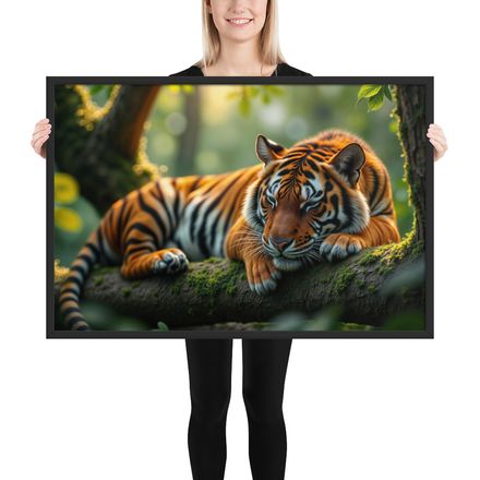 A Tiger&#x27;s Peaceful Rest on a Branch