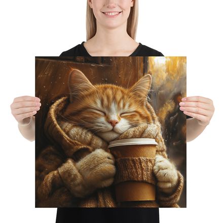 A Cat&#x27;s Blissful Coffee Snuggle