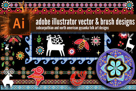 22 Authentic Pysanky Folk Art Designs | AI, PDF, PNG + Brushes &amp; Swatches | Digital Download