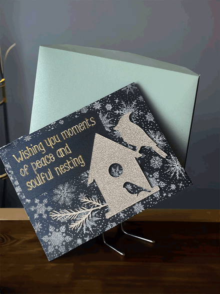 Soulful Nesting Winter Holiday Card SVG with Bird Motif | Digital Greeting Card Cut File for Cricut