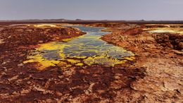 Dallol Sulphur Springs Ethiopia Close Up Aerial
