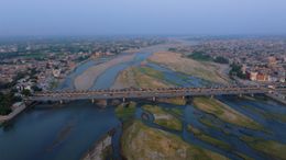 Aerial of Jalalabad&#x27;s River &amp; Bridge