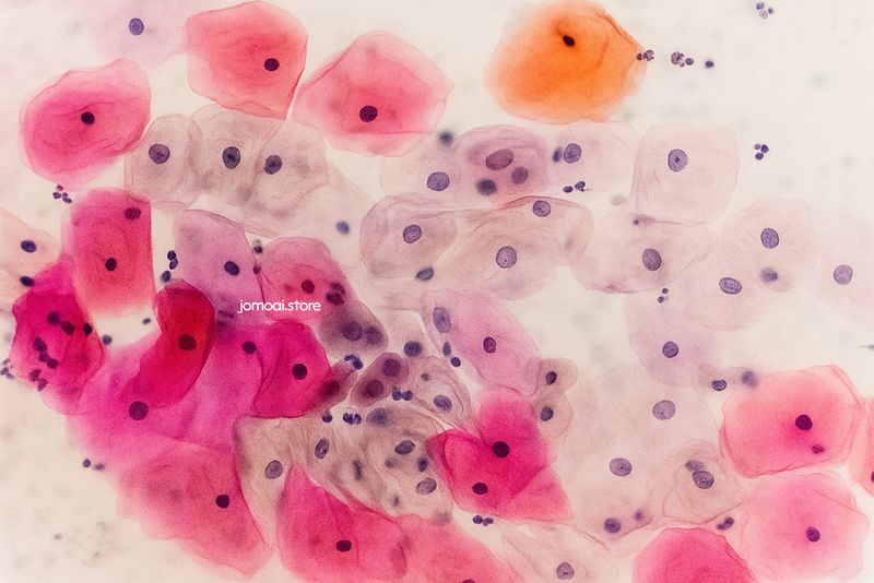 Pap Smear Showing Human Papillomavirus Infection – Stained Microscopy Image