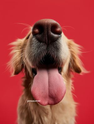 Adorable Dog Nose and Tongue Close-Up with Red Background