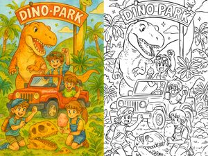 Fun dinosaur park coloring page for kids to enjoy coloring