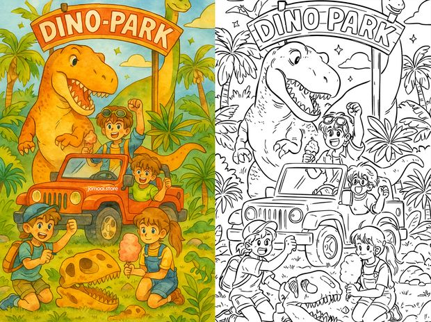 Fun dinosaur park coloring page for kids to enjoy coloring