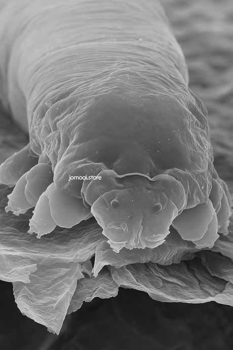 Microscopic crawl of a tardigrade on human skin