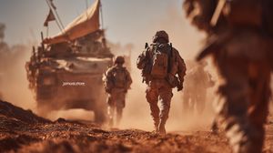 Soldiers Advancing Through Dust