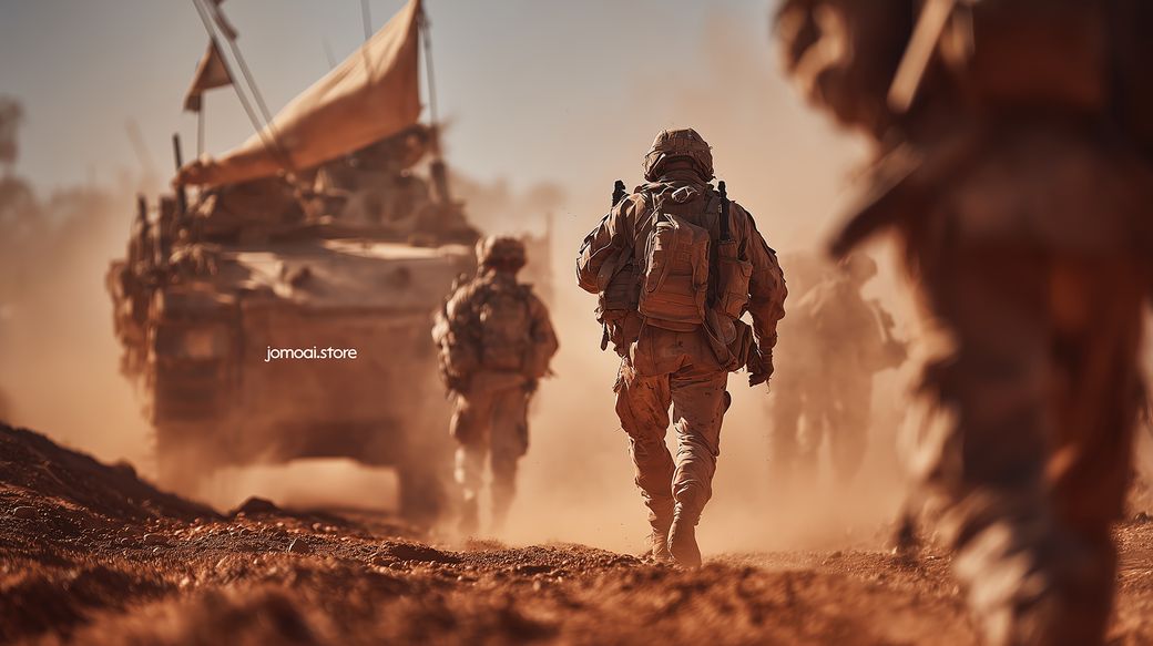 Soldiers Advancing Through Dust