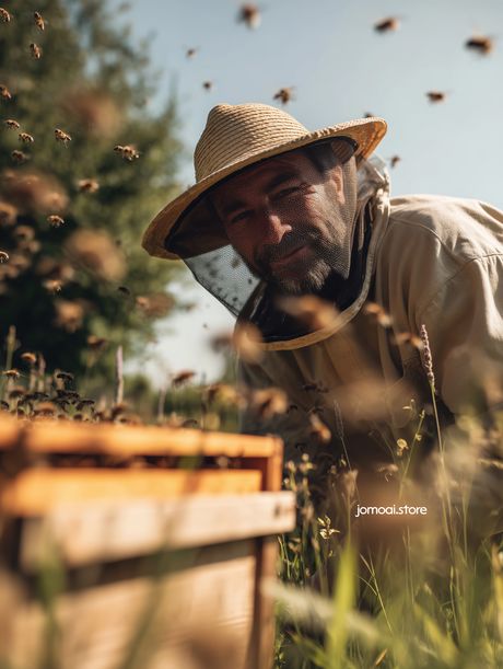 Smiling Beekeeper at Work – Rustic Farm Cottage Aesthetic