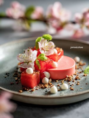 Gourmet Rhubarb Dessert With Blossoms And Crumble