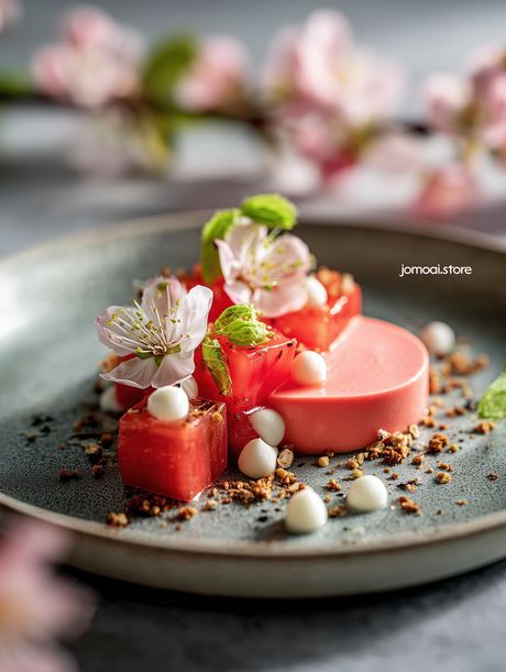 Gourmet Rhubarb Dessert With Blossoms And Crumble