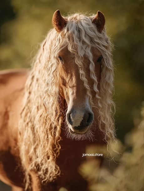 Majestic Chestnut Horse with Curly Mane – Rustic Farm Cottage Aesthetic