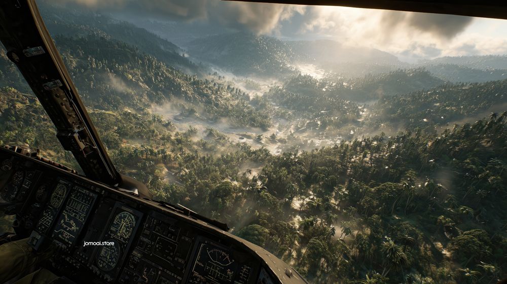 Epic Jungle View From Helicopter Cockpit in Golden Light