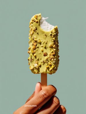 Minimalist Pistachio Ice Cream Bar with Bite – Studio Shot