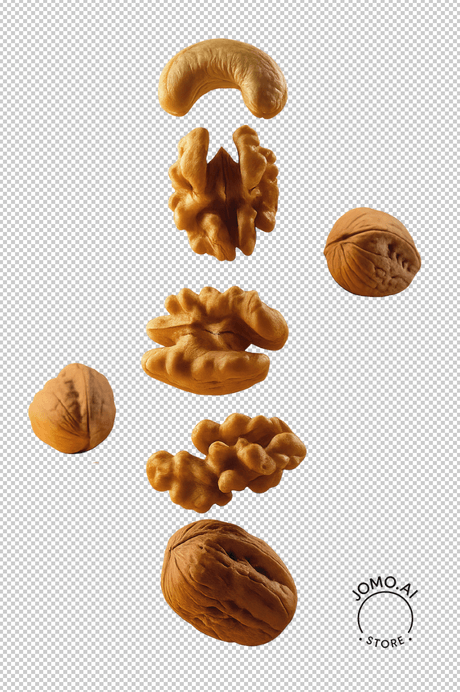 Isolated Floating Nuts Composition on White Background