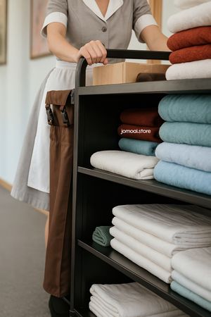 Housekeeping cart with neatly folded hotel towels