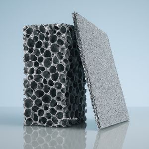 Open-cell metal foam block with textured panel