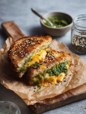Gourmet Grilled Cheese with Pesto and Seed-Crusted Bread