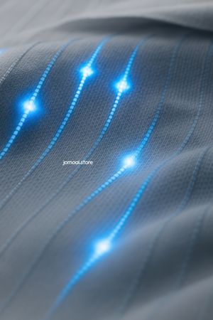 Smart fabric with glowing blue fiber optic threads